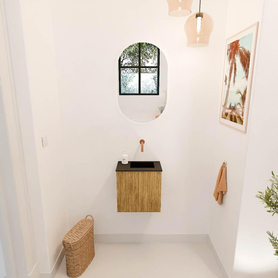 Mondiaz JOYA 40cm toiletmeubel - kleur Oak - Wastafel FAYE positie Rechts Zonder kraangat kleur Urban.
