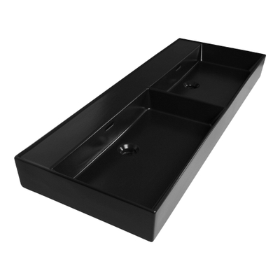 Plieger Kansas wastafel dubbel zonder kraangaten met overloop 120x46.6cm matzwart 271086