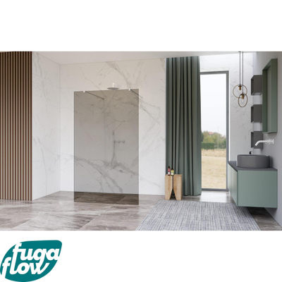 FugaFlow Eccelente Vetro Douche à l'italienne libre - 160x200cm - Verre fumé - anti-calcaire - verre de sécurité 8mm - avec bras muraux - Blanc mat -