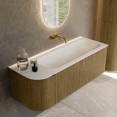 Mondiaz KURVE Ensemble de meuble de salle de bains - 125x46x40cm - 1 tiroir - 1 porte - lavabo solid surface - droite - sans trou de robinet - Dusk
