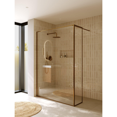 Riho Define Paroi de douche à l'italienne - forme en L - 140x40x200cm - Cuivre mat