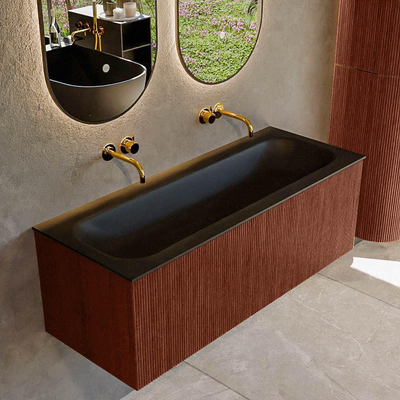 Mondiaz KURVE Ensemble meuble de salle de bains - 120x46x40cm - 1 tiroir - lavabo solid surface - central - sans trou de robinet - Ruby