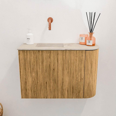 Mondiaz JOYA-DLUX Meuble de toilette 61,6cm - arrondi droite couleur Chêne - Vasque FAYE position Gauche Sans trou de robinet couleur Frappe