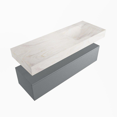 Mondiaz ALAN-DLUX Ensemble de meuble - 130cm - meuble Plata mat - 1 tiroir - Lavabo Cloud Ostra suspendu - vasque droite - 0 trous de robinet