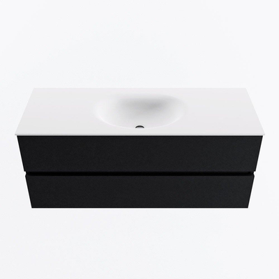 MONDIAZ VICA meuble sous lavabo 120cm Urban 2 tiroirs. Lavabo MOON central sans trou de robinet, couleur Talc.