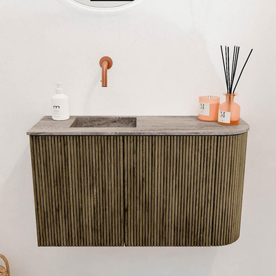 Mondiaz JOYA-DLUX 71.6cm toiletmeubel - ronding rechts kleur Dusk - Wastafel FAYE positie Links Zonder kraangat kleur Oza.