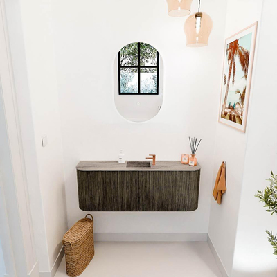 Mondiaz JOYA-DLUX 113.2cm toiletmeubel - ronding links en rechts kleur Shadow - Wastafel FAYE positie Midden 1 kraangat kleur Oza.
