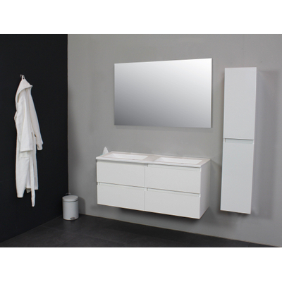 Basic Bella Meuble avec lavabo acrylique 120x55x46cm sans trou de robinet avec miroir Blanc brillant