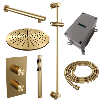 Brauer Gold Edition Ensemble de douche pluie encastrable - pomme de douche 30cm - bouton lisse - douchette stick 1 jet - barre curseur - PVD - or brossé