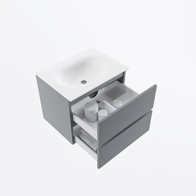 Mondiaz VICA ensemble de meuble de salle de bain - 60cm - meuble sous-vasque plata - 2 tiroirs - lavabo moon milieu - sans trous de robinet - version haute de 60cm - talc