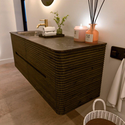 Mondiaz CIRO-DLUX Meuble de salle de bains - 130x45x50cm - Lavabo solid surface Lava - 1 vasque à gauche - 1 trou de robinet - 4 tiroirs - Shadow