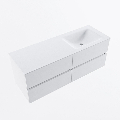 Mondiaz VICA ensemble de meuble de salle de bain - 130cm - meuble sous lavabo talc - 4 tiroirs - lavabo cloud droite - sans trous de robinet - version haute de 60cm - talc