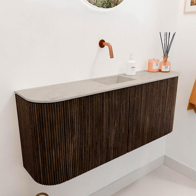 Mondiaz JOYA-DLUX 103.2cm toiletmeubel - ronding links en rechts kleur Walnut - Wastafel FAYE positie Midden Zonder kraangat kleur Opalo.