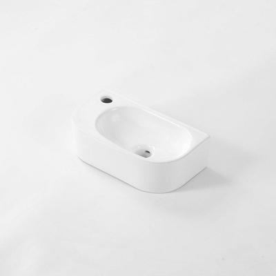 Fugaflow Efficiente Pietra Fonteinset - 40x21.5x12cm - links - glad - halfrond - 1 kraangat - keramiek - fonteinkraan geborsteld koper - afvoerplug - verlaagd sifon - wit mat