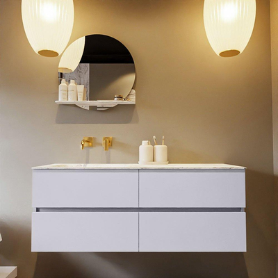 Mondiaz VICA-DLUX ensemble de meuble de salle de bain - 130cm - meuble sous-vasque cale - 4 tiroirs - lavabo encastrée cloud gauche - sans trous de robinet - version haute de 60cm - glace