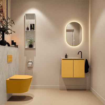 MONDIAZ TURE-DLUX Meuble toilette - 60cm - Ocher - EDEN - vasque Opalo - position droite - 1 trou de robinet