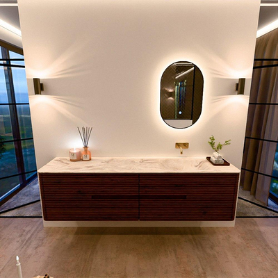 Mondiaz CIRO-DLUX Badkamermeubelset - 190x45x50cm - Solid surface wastafel Frappe - 1 wasbak Rechts - zonder kraangaten - 4 lades - Ruby