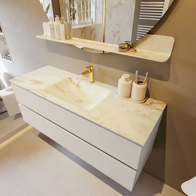 MONDIAZ VICA-DLUX Ensemble meuble de salle de bains - 130cm - meuble bas linen - 2 tiroirs - vasque encastrée cloud au centre - 1 trou de robinet - version haute 60cm - frape