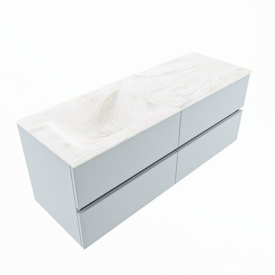 Mondiaz VICA-DLUX Ensemble de meuble de salle de bain - 130cm - meuble sous-vasque argile - 4 tiroirs - lavabo encastré nuage gauche - sans trous de robinet - version haute de 60cm - ostra