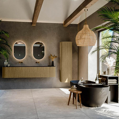 Mondiaz KURVE Ensemble de meuble de salle de bains - 200x46x40cm - 2 tiroirs - 2 portes - vasque solid surface - double - sans trou de robinet - Dusk