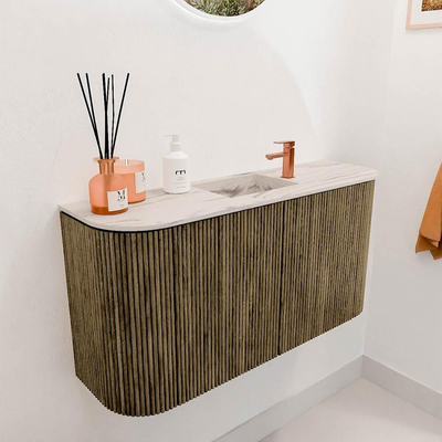 Mondiaz JOYA-DLUX 83.2cm toiletmeubel - ronding links en rechts kleur Dusk - Wastafel FAYE positie Midden 1 kraangat kleur Nata.