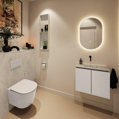 MONDIAZ TURE-DLUX Meuble toilette - 60cm - Linen - EDEN - vasque Opalo - position centrale - sans trou de robinet