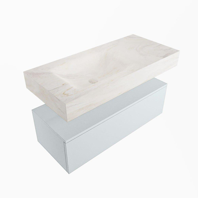 Mondiaz ALAN-DLUX Ensemble de meuble - 100cm - meuble Clay mat - 1 tiroir - Lavabo Cloud Ostra suspendu - vasque Gauche - 0 trous de robinet