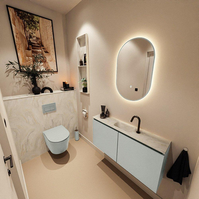 MONDIAZ TURE-DLUX Meuble WC 100cm Greey. Lavabo EDEN Ostra position milieu. Avec 1 trou de robinet.