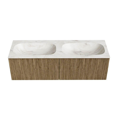 Mondiaz KURVE-DLUX Badkamermeubelset - 140x46x40cm - 2 lade - wastafel solid surface - dubbel - zonder kraangat - Dusk