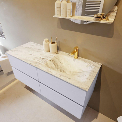 Mondiaz VICA-DLUX ensemble de meuble de salle de bain - 120cm - meuble sous-vasque cale - 4 tiroirs - lavabo encastré cloud droite - 1 trou de robinet - version haute de 60cm - glace