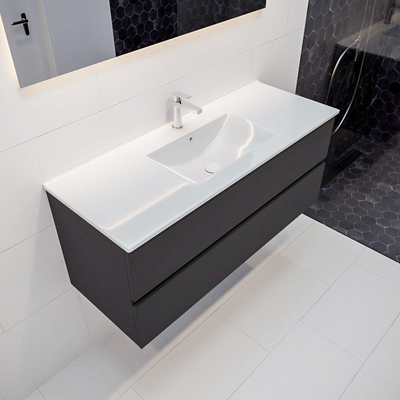 MONDIAZ VICA Ensemble de meuble salle de bain - 120cm - 2 tiroirs - lavabo Denia central - 1 trou de robinet - céramique gris foncé