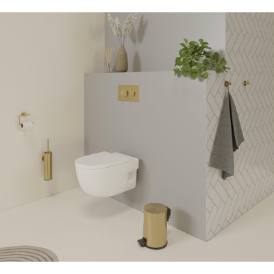 Fortifura Calvi toiletborstelhouder - gesloten model - wand - rond - Geborsteld Messing PVD (Goud) OUTLETSTORE