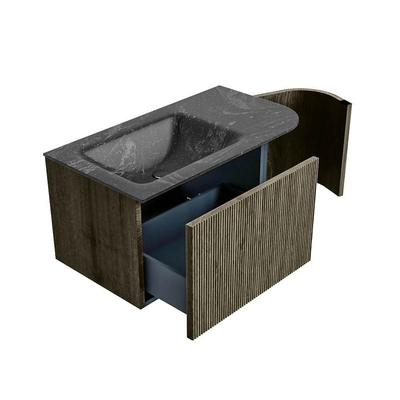 Mondiaz KURVE-DLUX Ensemble de meubles de salle de bains - 85x46x40cm - 1 tiroir - 1 porte - lavabo solid surface - gauche - sans trou de robinet - Shadow