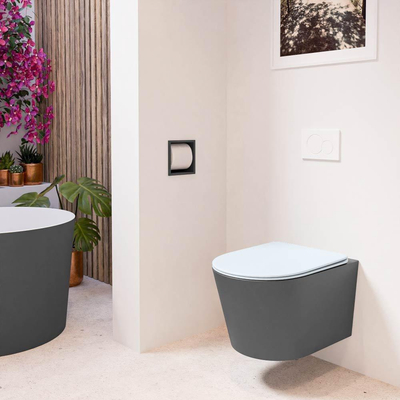 MONDIAZ LAVIE WC suspendu - 36x53cm - sans bride - clay (bleu) - softclose - quick-release - abattant WC - Dark grey (gris)