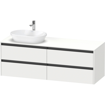 Duravit Ketho.2 Wastafelonderbouwkast - inclusief consoleplaat - met 4 laden - voor waskom links - 160x55x56.8cm - met handgrepen antraciet - wit mat