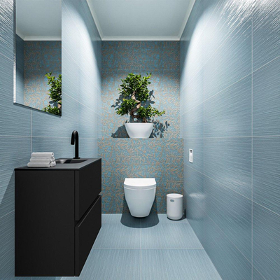 MONDIAZ ADA Toiletmeubel - 60x30x50cm - 1 kraangat - 2 lades - urban mat - wasbak rechts - Solid surface - Zwart
