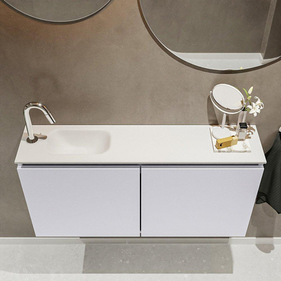 MONDIAZ TURE Fonteinset - 100x23x50cm - 1 kraangat - 2 deuren - cale mat - Wasbak links - Solid Surface Wit