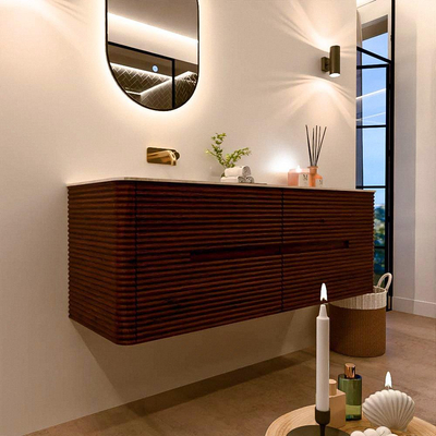 Mondiaz CIRO-DLUX Ensemble de meubles de salle de bains - 140x45x50cm - lavabo solid surface Meli - 1 vasque à gauche - sans trous de robinet - 4 tiroirs - Ruby