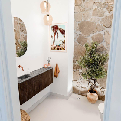 Mondiaz JOYA-DLUX 111.6cm toiletmeubel - ronding rechts kleur Walnut - Wastafel FAYE positie Links Zonder kraangat kleur Sombra.