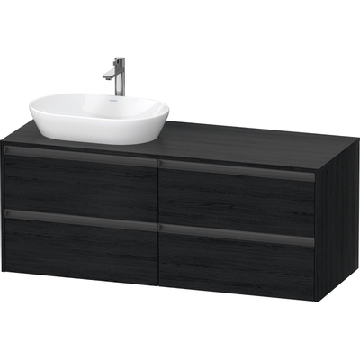 Duravit Ketho.2 Wastafelonderbouwkast - inclusief consoleplaat - met 4 laden - voor waskom links - 140x55x56.8cm - met handgrepen antraciet - eiken zwart mat