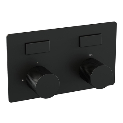 BRAUER Black Carving thermostatische inbouw badkraan - drukknoppen SET 04 - uitloop - 3 standen handdouche - doucheslang - wandaansluitbocht - zwart mat