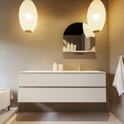 Mondiaz VICA-DLUX ensemble de meuble de salle de bain - 150cm - meuble sous-vasque lin - 2 tiroirs - lavabo encastrée nuage droite - 1 trou de robinet - version haute de 60cm - ostra