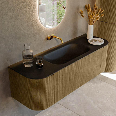 Mondiaz KURVE Badkamermeubelset - 140x46x40cm - 1 lade - 2 deuren - wastafel solid surface - midden - zonder kraangat - Dusk