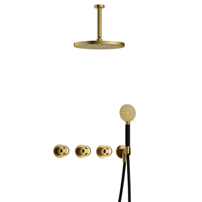 Hotbath Cobber IBSW70 Regendoucheset inbouw - 15cm plafondarm - 30cm ronde hoofddouche - 3 standen handdouche - Geborsteld messing PVD