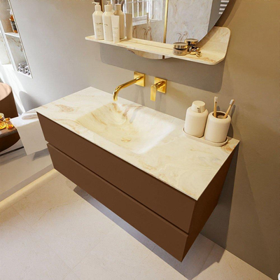 MONDIAZ VICA-DLUX Ensemble meuble de salle de bains - 110cm - meuble bas rust- 2 tiroirs - lavabo encastré cloud au milieu - sans trous de robinet - version haute 60cm - frape