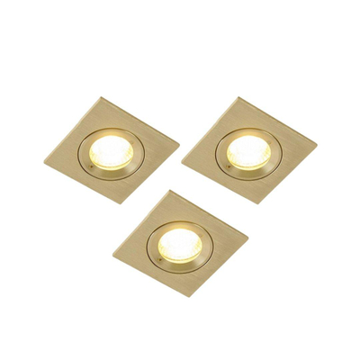 QAZQA Xena inbouwspot - set van 3 - 8x8cm - IP44 - vierkant - goud