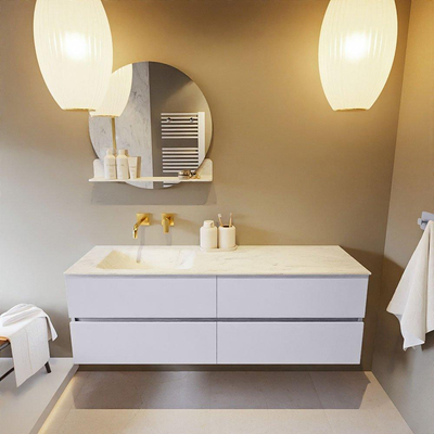 Mondiaz VICA-DLUX ensemble de meuble de salle de bain - 150cm - meuble sous-vasque cale - 4 tiroirs - lavabo encastrée cloud gauche - sans trous de robinet - version haute de 60cm - opalo