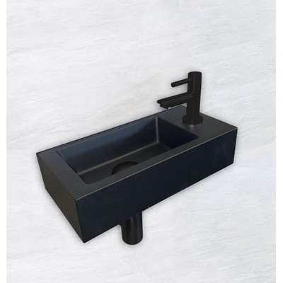 Wiesbaden Fonteinset Rhea S mini Ensemble fontaine avec vasque mini à droite, robinet, siphon et bouchon de vidange noir mat