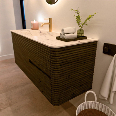 Mondiaz CIRO-DLUX Ensemble de meubles de salle de bains - 120x45x50cm - lavabo solid surface Nata - 1 vasque à gauche - 1 trou de robinet - 2 tiroirs - Shadow