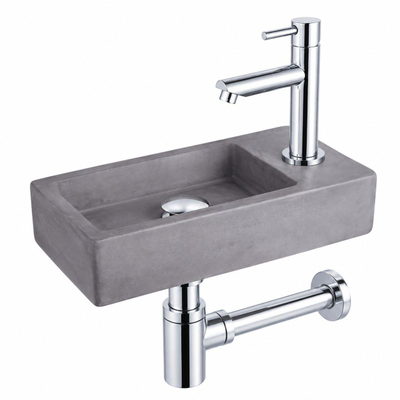 Fortifura Fuente pack lave-mains – rectangulaire – 40 x 22 x 8 cm – béton gris – robinet chromé